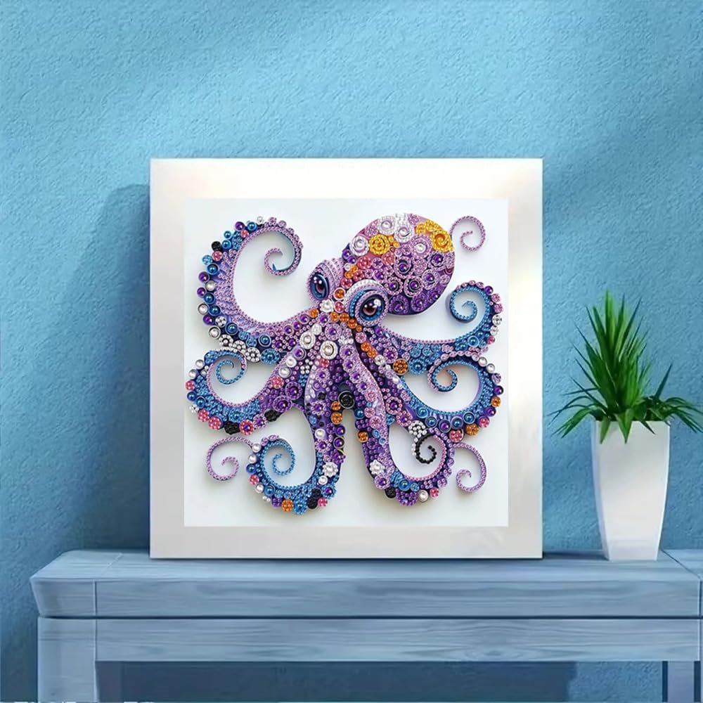 4Pack Diamond Painting Kits For Adults,Sea Turtle Special Shape Diamond Art Kits For Adults Beginners, DIY Diamond Crystal Rhinestones Gem Art Animal Octopus and Cat For Home Wall Decor 12 X 12Inch