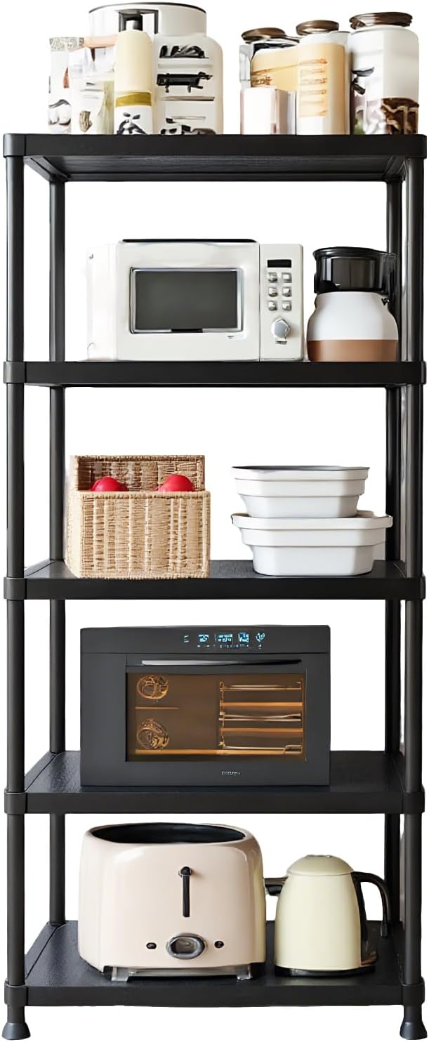 Plastic Storage Shelves, 70.2" H x 11.8" D x 23.62" W Plastic Shelves for Storage, 5-Tier Shelving Unit, Storage Rack, 330 lbs, Bathroom, Laundry, Garage & Home