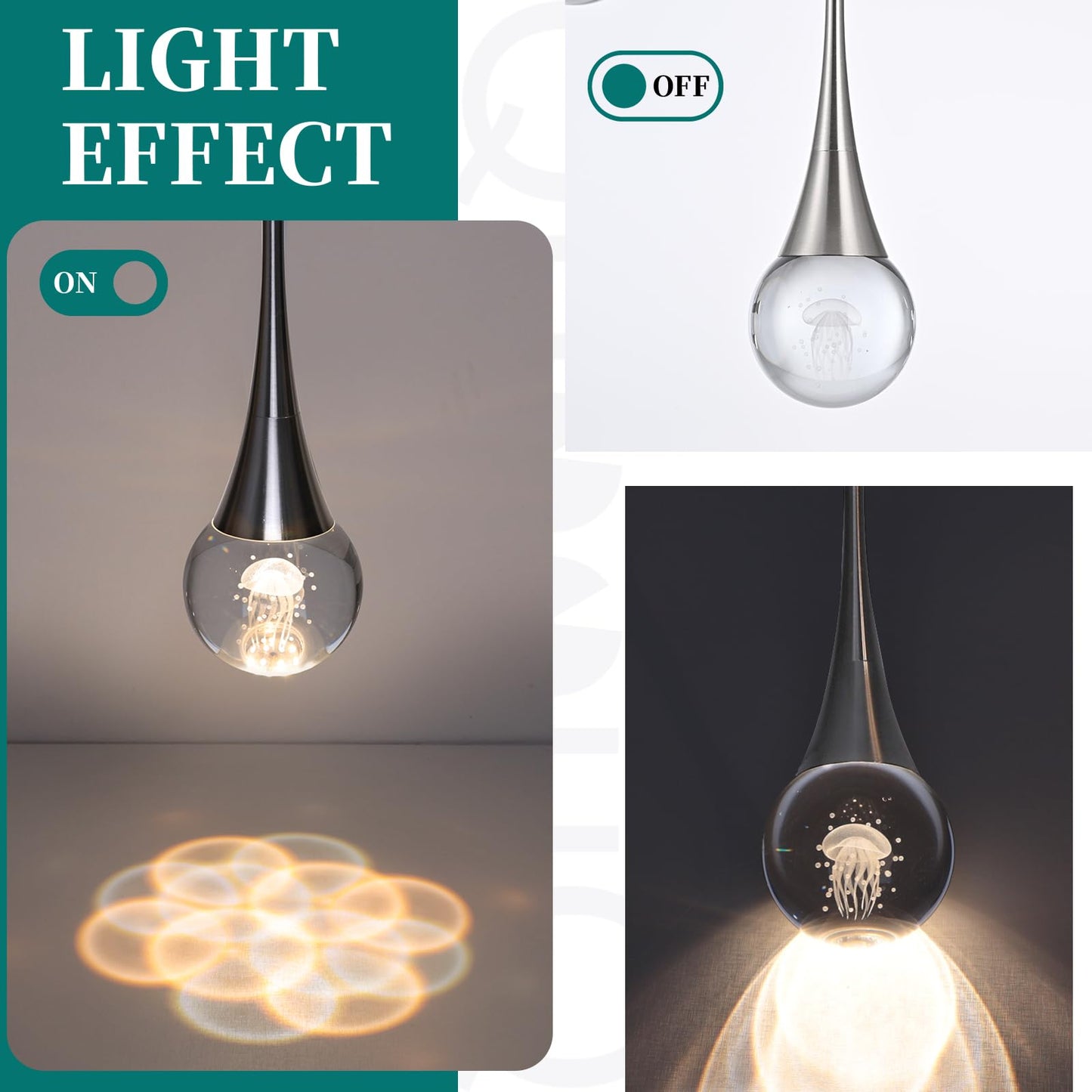 QueeuQ 5 Lights Crystal Raindrop Staircase Chandelier Pendant Lights,Modern Brush Nickel Chandelier Jellyfish Kitchen Island Light Fixtures,Dimmable Spiral LED Globe Ball Ligh for Dining Room