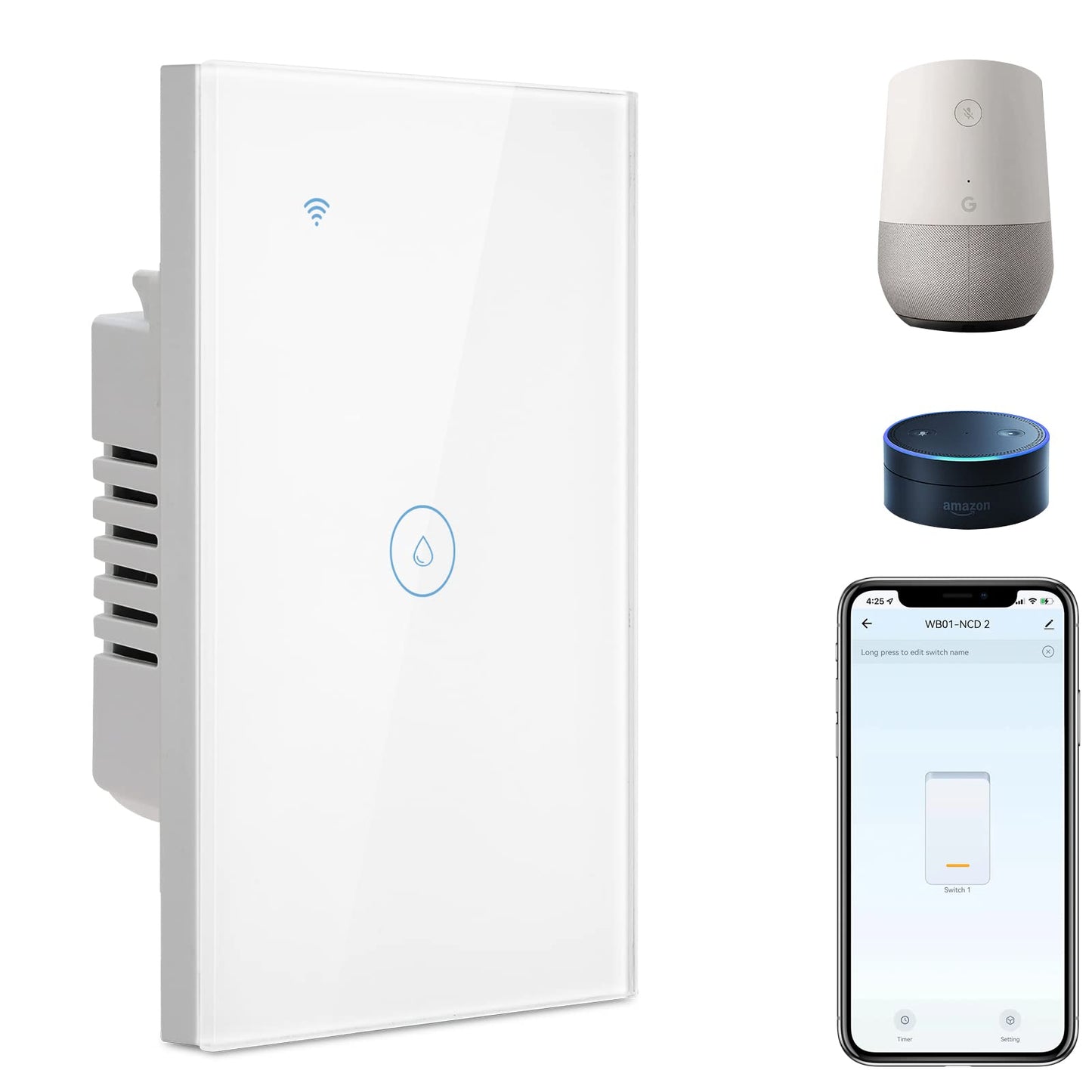 BSEED Smart Light Switch,1 Gang WiFi Touch Switch with Smart Life APP Control and Timing Function,Black Single Pole Switches Work with Amazon Alexa,Google Assistant -(3 Way) Multi-Control Association