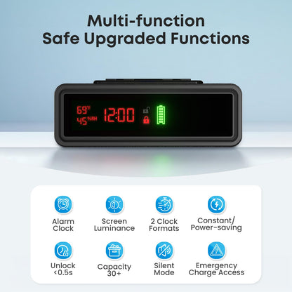 Biometric Fingerprint Gun Safe with Phone & Watch Wireless Charging, 3 Quick Access, Clock Handgun Safe with Adjustable Brightness, Backlit Keypad, Pistol safe for home, office.Gifts for Father's Day