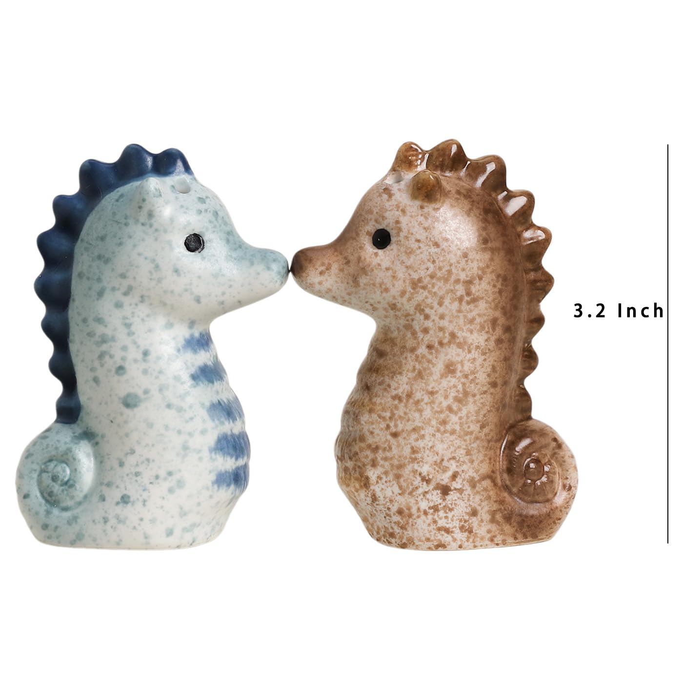 Bicuzat Ceramic Cute Sea Horse Salt & Pepper Shakers Set, Hand-Painted Sea Animals Salt and Pepper Shakers, 2 PCS Set