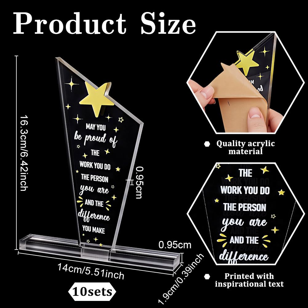 CUTHOLLOW Bulk 10 Sets Acrylic Recognition Desk Block 5.51x6.42 Inch/14x16.3 cm Clear Self Standing Trophy Lightweight Crystal Look Employee Appreciation Award for Coffee Station Display, Transparency