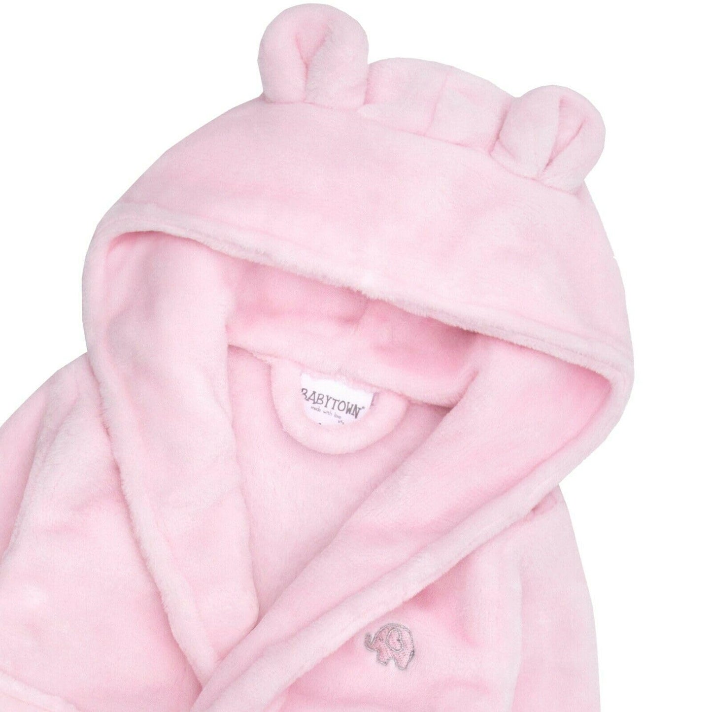 Baby Boys & Girls Unisex Dressing Gown (Ages 6-24 Months) Soft Plush Flannel Fleece Hooded Bath Robe Pink