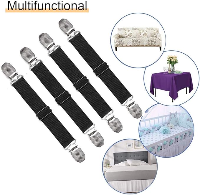 4Pcs Adjustable Bed Sheet Straps Clips, Elastic Mattress Sheet Fasteners Holder