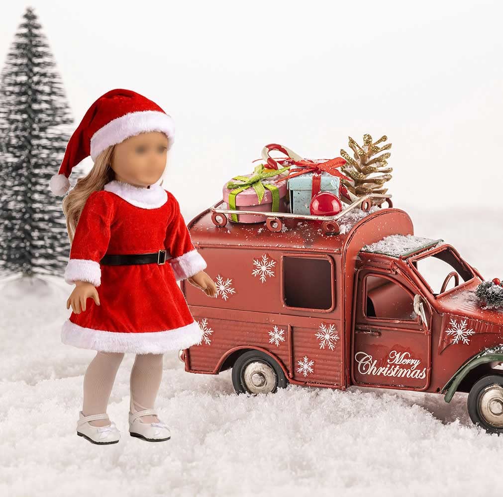 Doll Clothes 18 inch Santa Christmas Dress Outfit Fits 18 Inches Dolls (Dress, Hat, Blet, Stockings)