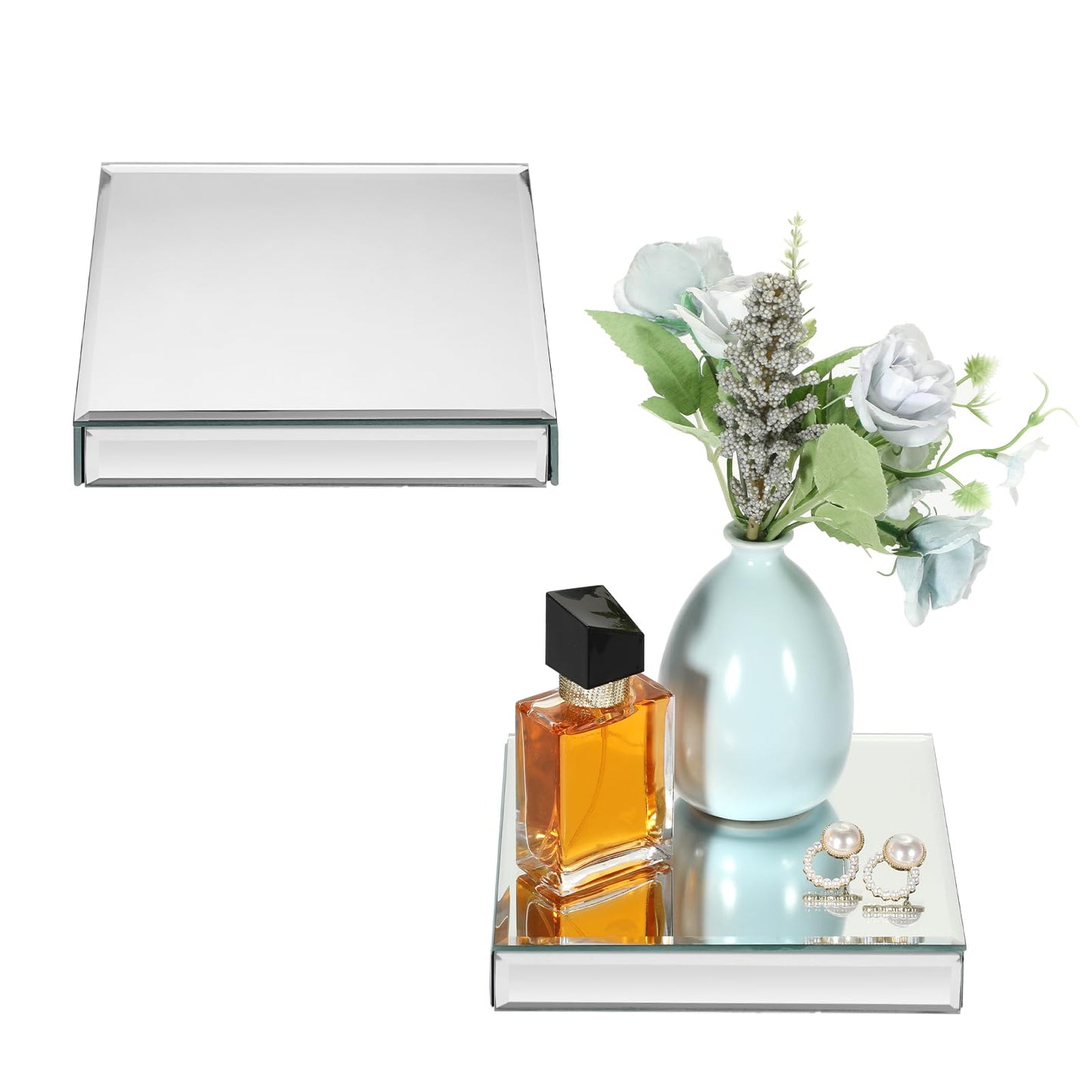 Hipiwe Mirrored Risers for Display Glass Figures Display Stand Base Collectibles Showpeice Table Display Platform for Decorative Pieces Jewelry Perfume Showcase Photography Props, 5.7" x2 Packs