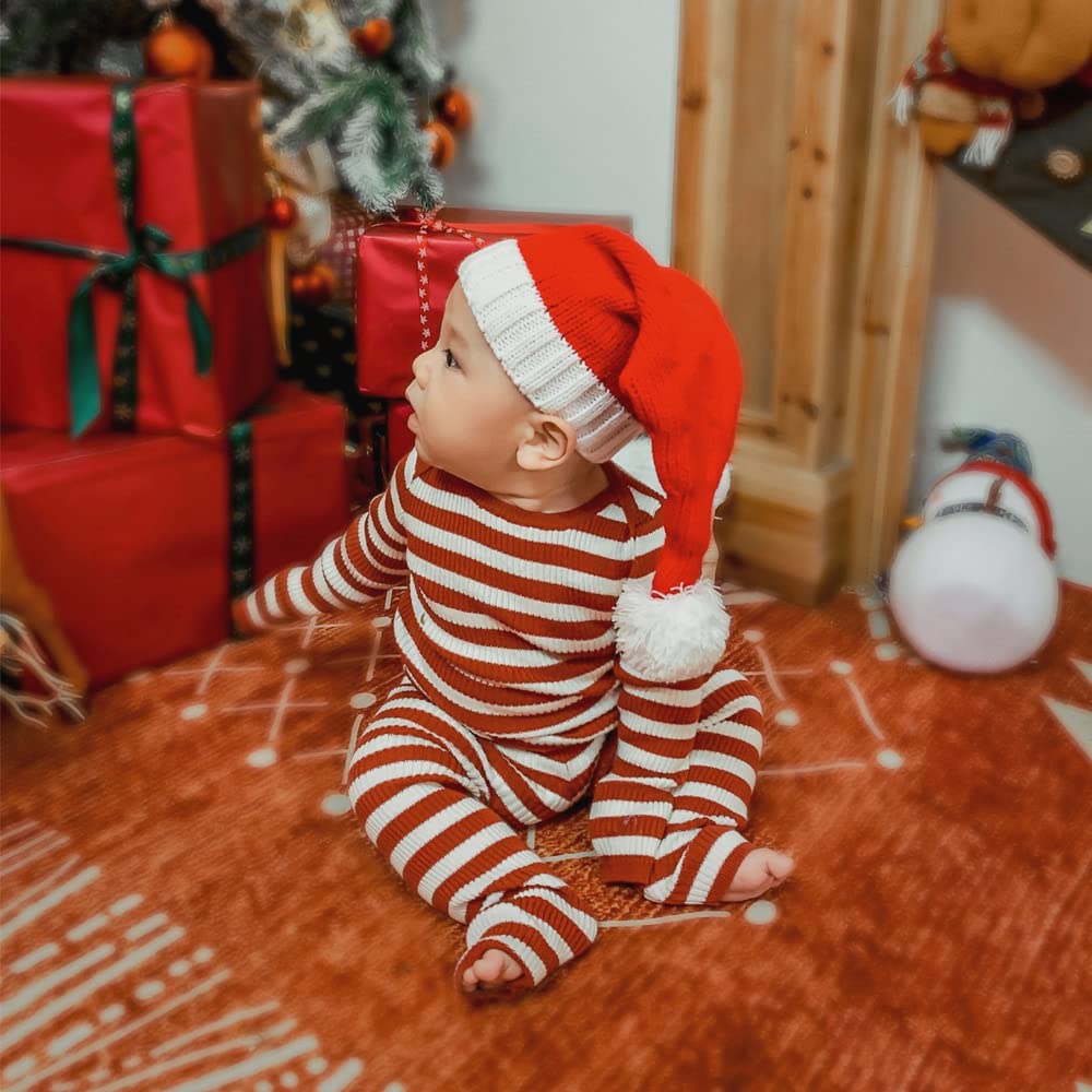 Santa Hats Family Matching Xmas Knit hat Parent-Child Pom Beanie Hat Winter Warmer Crochet Cap for Family Christmas Party Red White