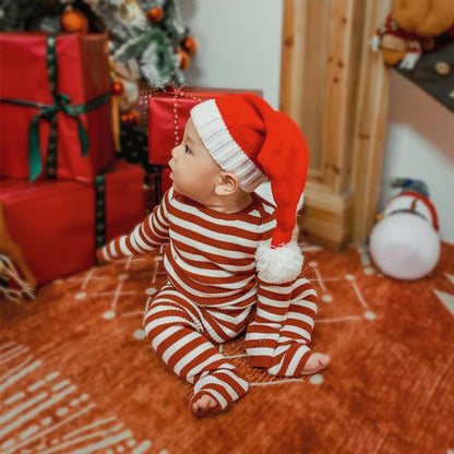 Santa Hats Family Matching Xmas Knit hat Parent-Child Pom Beanie Hat Winter Warmer Crochet Cap for Family Christmas Party Red White