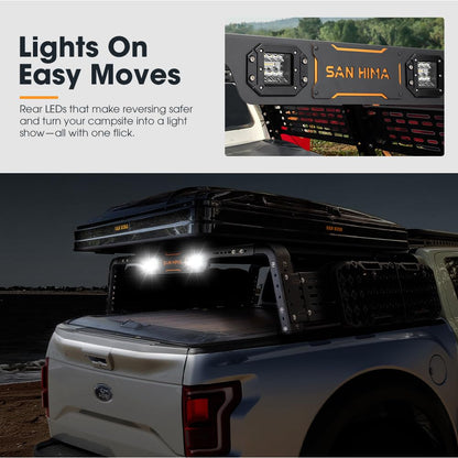 SanHima Adjustable Truck Bed Rack w/LED Lights - Overland Universal Bed Rack for Full-Size Trucks Without Factory Bed Rails/Tonneau Bed Cover