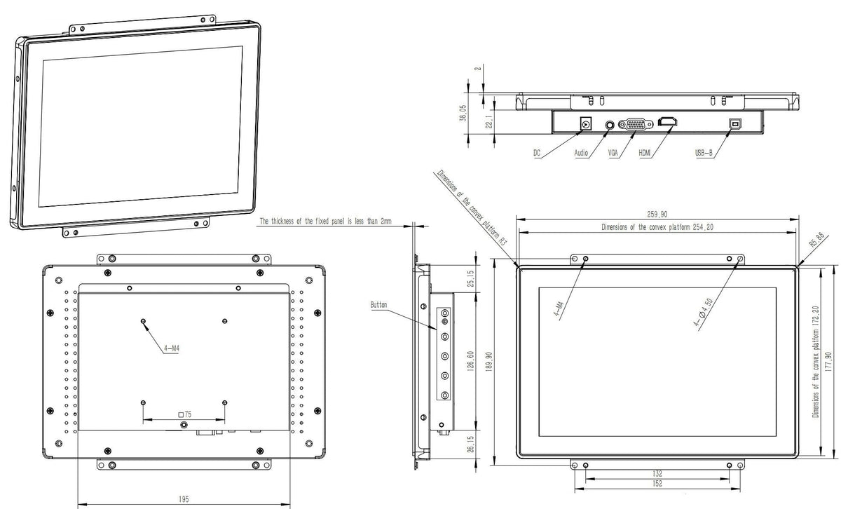 RIUIIN 10.1 Inch Industrial Open Frame Touch Monitor, 10-Point Multi-Touch Industrial Display,1280x800 Resolution Waterproof,VESA+Panel Mount, for Kiosk, Automation, POS,Vending.