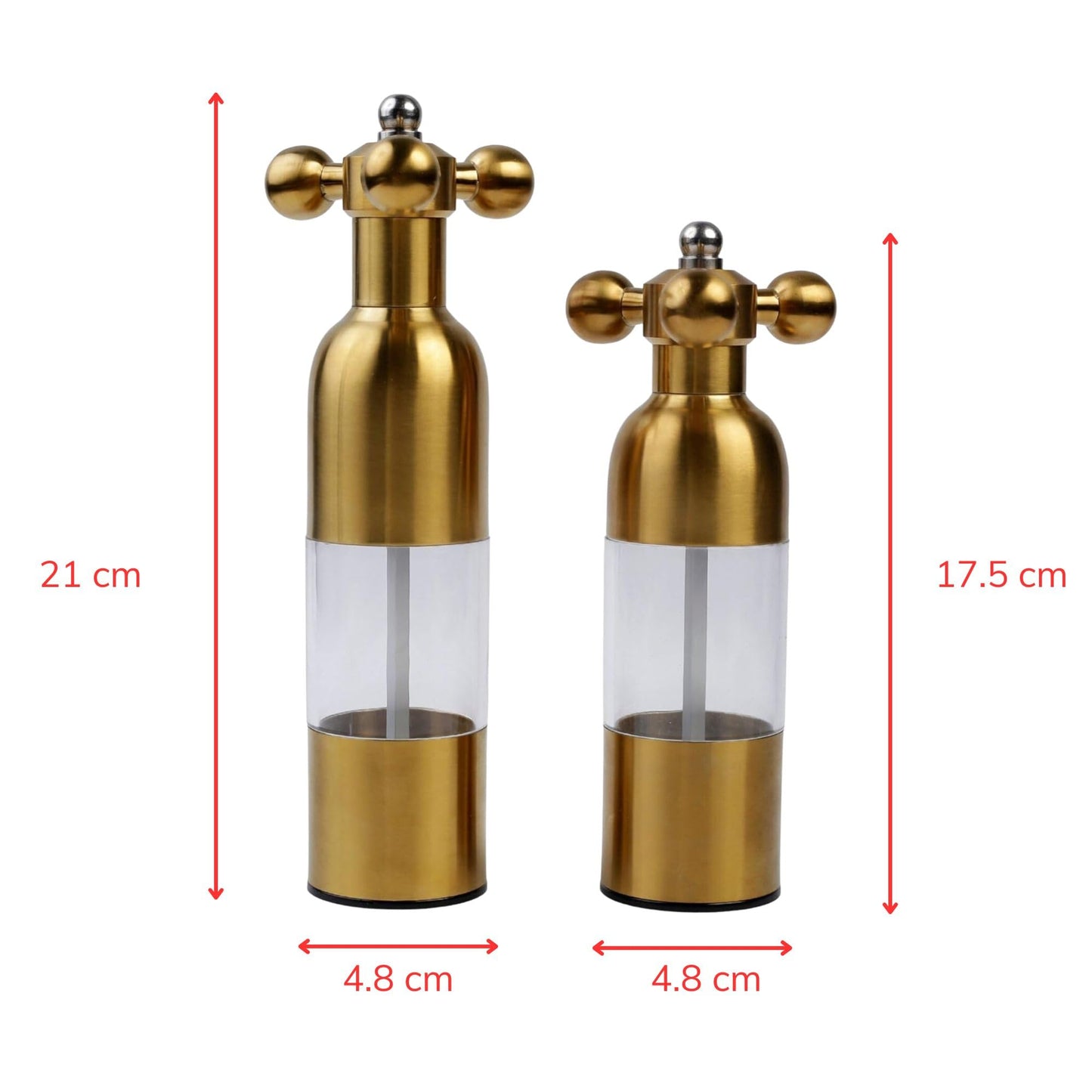 (Gold,2PCS) Salt, Pepper Modern Manual Grinder Set with Solid Handle - Stainless Steel Juego de Molinillo Dorado/Antique Faucet Shakers | Refillable Adjustable Coarseness Mill for BBQ Restaurant, Home