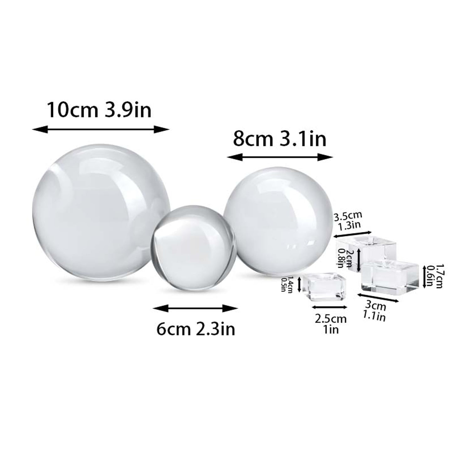 ZEERSHEE 3pcs 60/80/100mm Clear Crystal Balls with Stand Decorative Transparent Spheres Photography Prop for Magical Shots Fengshui Crystal Balls for Meditation Divination Decor