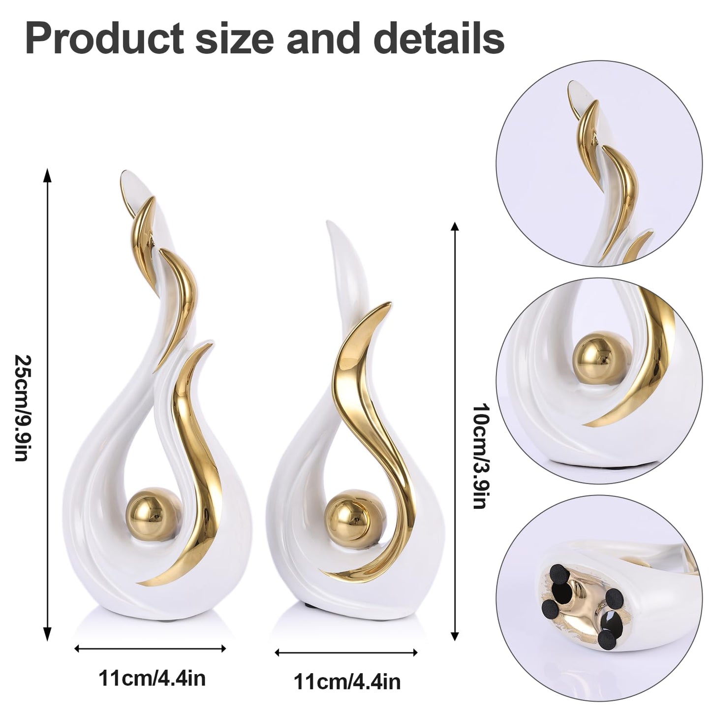 2PCS Abstract Flame Ceramic Sculpture Set – Modern Figurines for Living Room Table Centerpiece, Dining Table Decor, Bedroom Table Decor, Shelf Sculpture, Fireplace, and Home Decoration (White Gold)