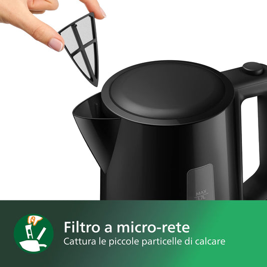 Philips Kettle - 1.7 L Capacity with Control Indicator, Pirouette Base, Black (HD9318/20)
