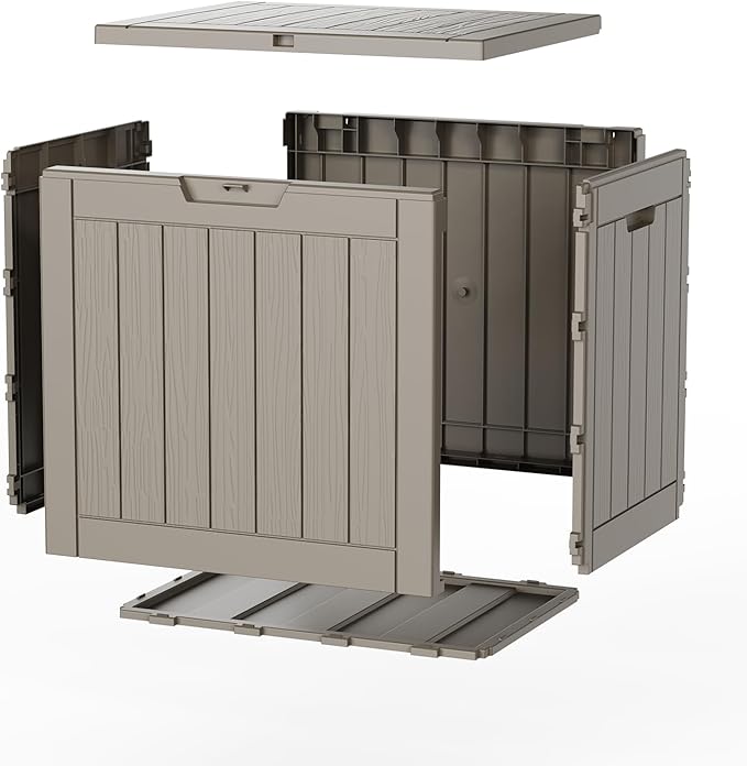 EasyUp 33Gal Outdoor Deck Box, Lager Patio Storage Box Indoor and Outdoor Use,Resin Storage Bin for Patio Furniture Cushions Garden Tools, Package Delivery (Gray)
