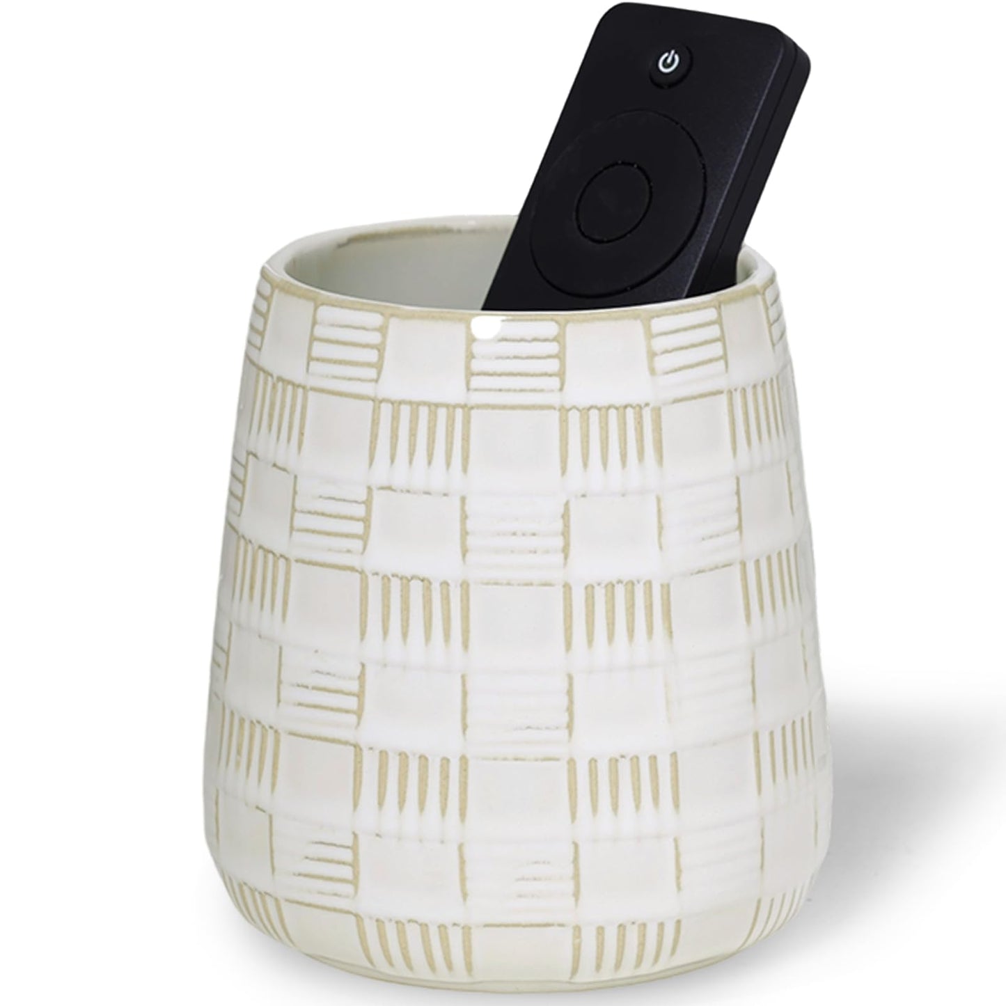 GDCZ Ceramic TV Remote Control Holder, Makeup Brush Pen Holder (White)