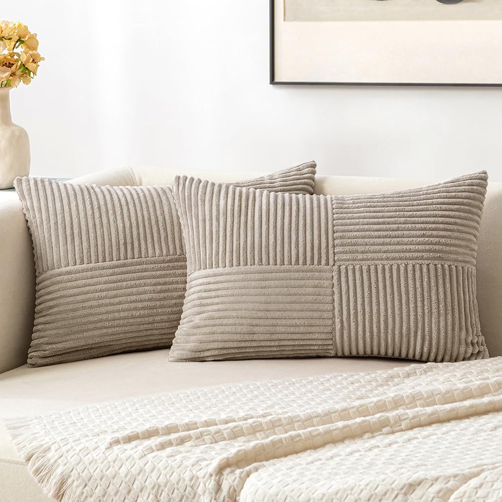 MIULEE Black Corduroy Pillow Covers Pack of 2 Boho Decorative Spliced Throw Pillow Covers Soft Couch Pillowcases Cross Patchwork Textured Cushion Covers for Living Room Bed Sofa 18x18 inch