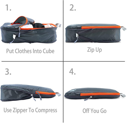 Cipway Compression Packing Cubes, 3 Set Compressible Packing Cubes Travel Organizer, Expandable Travel Essentials for Carry-On Luggage, Suitcase & Backpack (Grey)