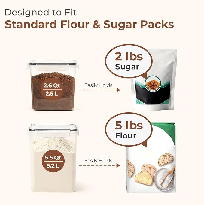 ComSaf Flour Sugar Storage Containers Set of 3, Large Airtight Food Storage