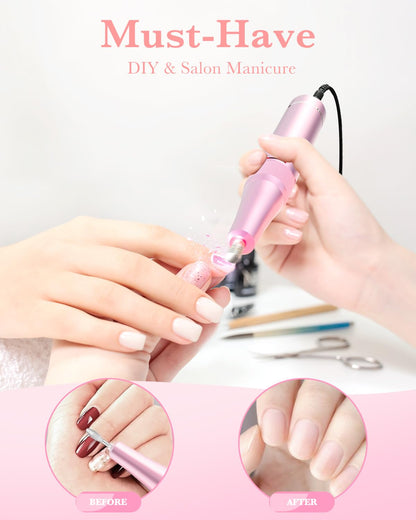 ENGERWALL Rechargeable Nail Drill 35,000 RPM, Portable Cordless Electric Nail File for Acrylic, Gel Nails, Polishing & Removal, with Nail Drill Bits Kit for Manicure & Pedicure, Pink