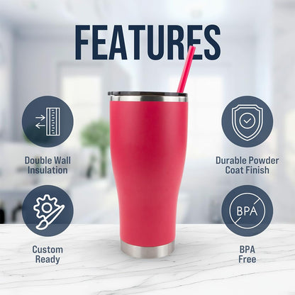 Hogg 30 oz Modern Curve Case (24 Units) - Hot Pink, Powder Coated Tumblers for Laser Engraving, Engravable Tumblers Bulk, Stainless Steel Cups Bulk, Insulated Cups with Lids and Straws
