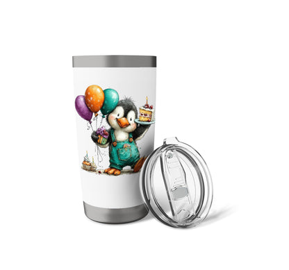 Cute Penguin Birthday Cake Balloons Celebration Stainless Steel Insulated Tumbler