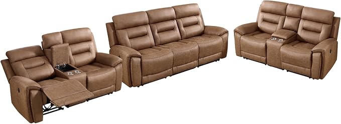 ANJ 3-Piece Faux Leather Power Recliner Sofa Set