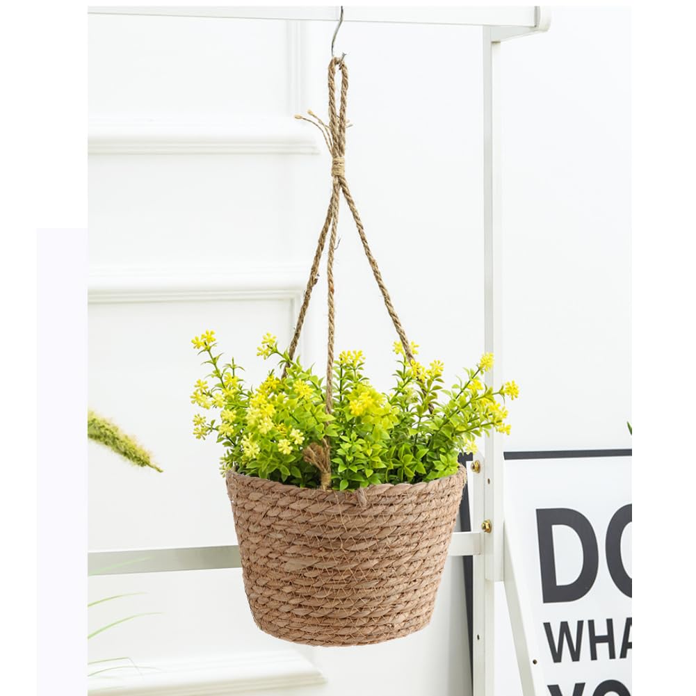 HAOHIZE Hanging Planters for Indoor Plants, Hanging Planter with Jute Rope Woven Hanging Flower Pots Hanging Plant Holder Hanging Basket Retro Style Straw Basket for Office Party (1 Pack)