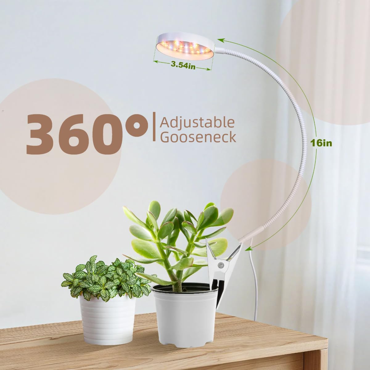 VC.Formark Clip On Plant Grow Lights for Indoor Plants Small Potted - Full Spectrum 3 Modes, 10-Level Dimmer, 3/9/12H Timer & Durable Metal Gooseneck for Succulents,Herbs