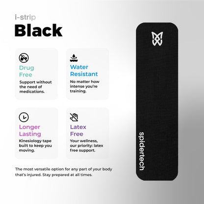Spidertech Kinesiology Atheletic Tape 8" Precut Strips (20 Pack) (Black)