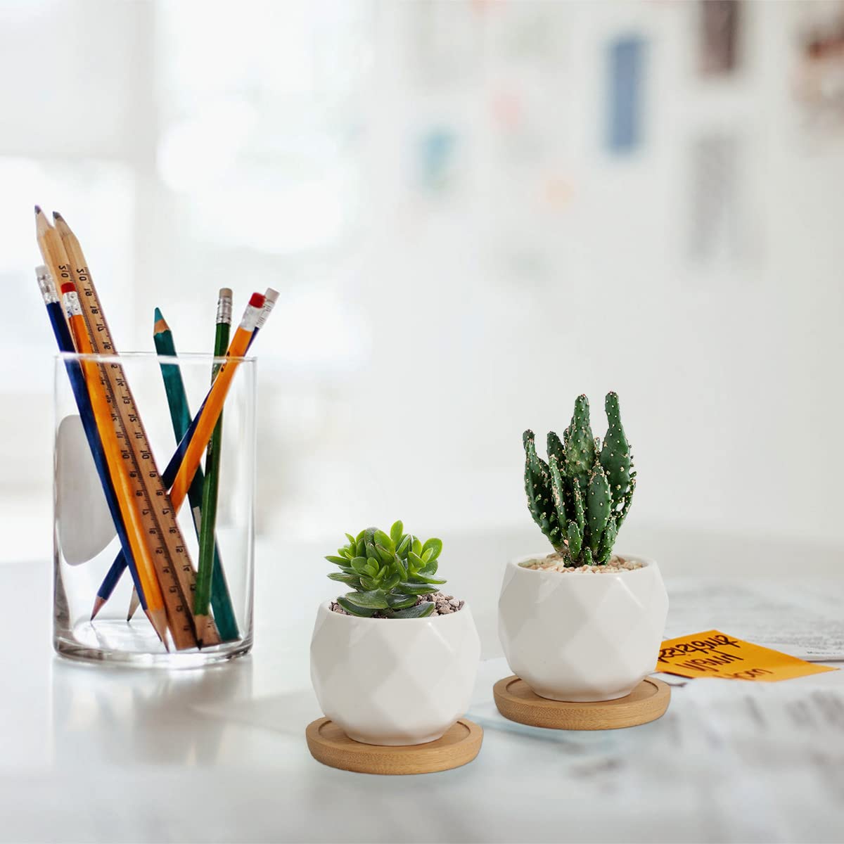 ZOUTOG 12 Pack Succulent Pots, 2.5 Inch White Mini Ceramic Planters with Drainage Hole, 2.5 inch Square Pattern Ceramic Planters, Plants Not Included