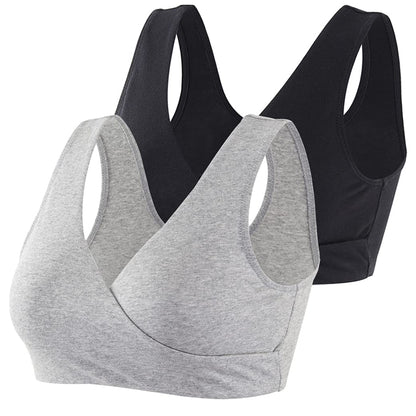 COLOMI Maternity Nursing Bra Wireless Cotton Breastfeeding Bra for Sleep (Black+Grey/2Pack, L, l)