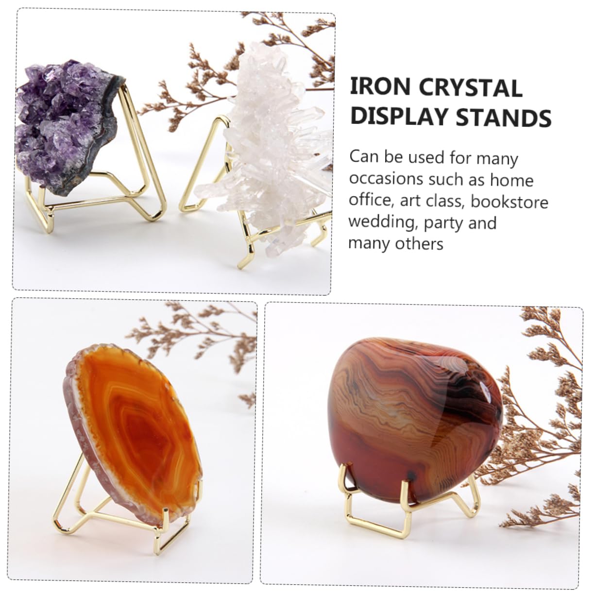 VOSAREA 4pcs Mineral Display Rack for Crystals and Rocks Iron Crystal Holder Stand Sturdy Base for Home Decoration and Collection