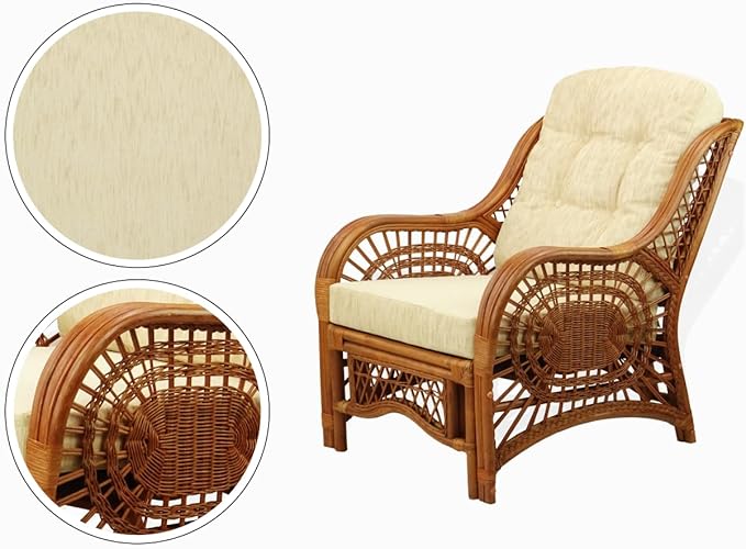 Malibu Lounge Set of 4: 2 Natural Rattan Wicker Chairs, Three-Seater Sofa