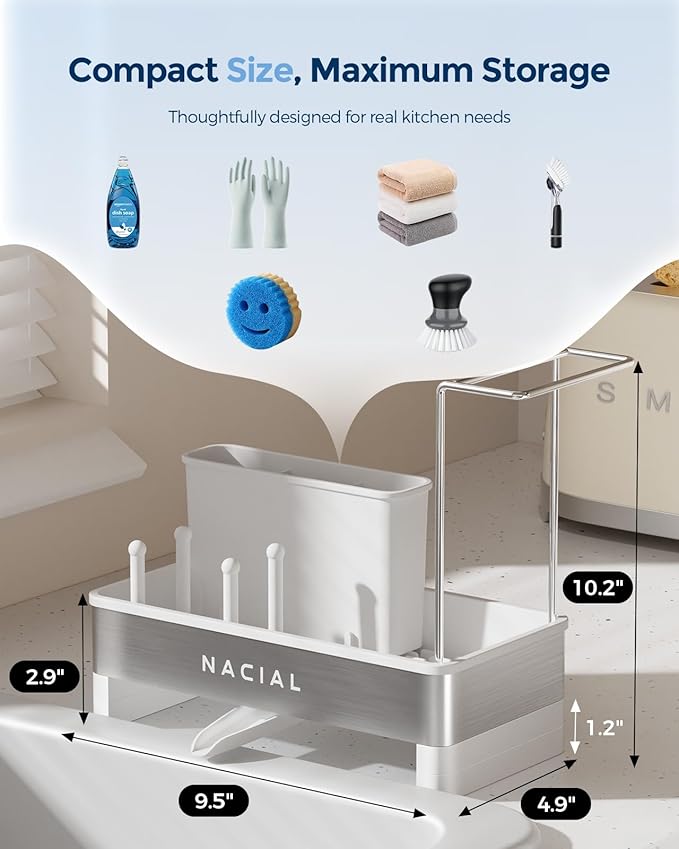 Nacial Sponge Holder for Kitchen Sink, Sink Caddy Organizer