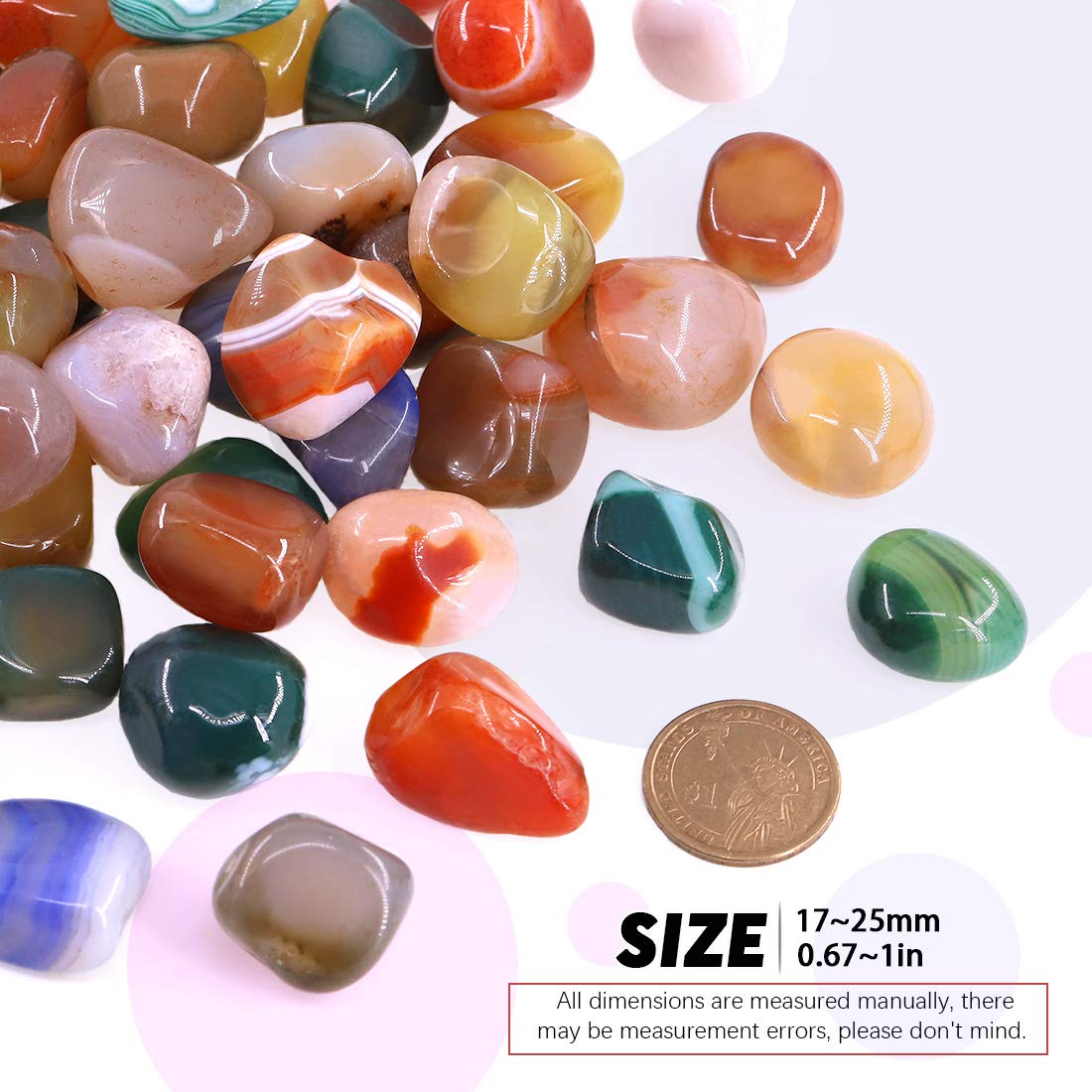 Hilitchi Mixed Agate Stone Tumbled Stones for Plants Cacti & Succulents Bedding, Vase Filler, Landscape Bottom Decoration (About 1lb(455g)/Bag)