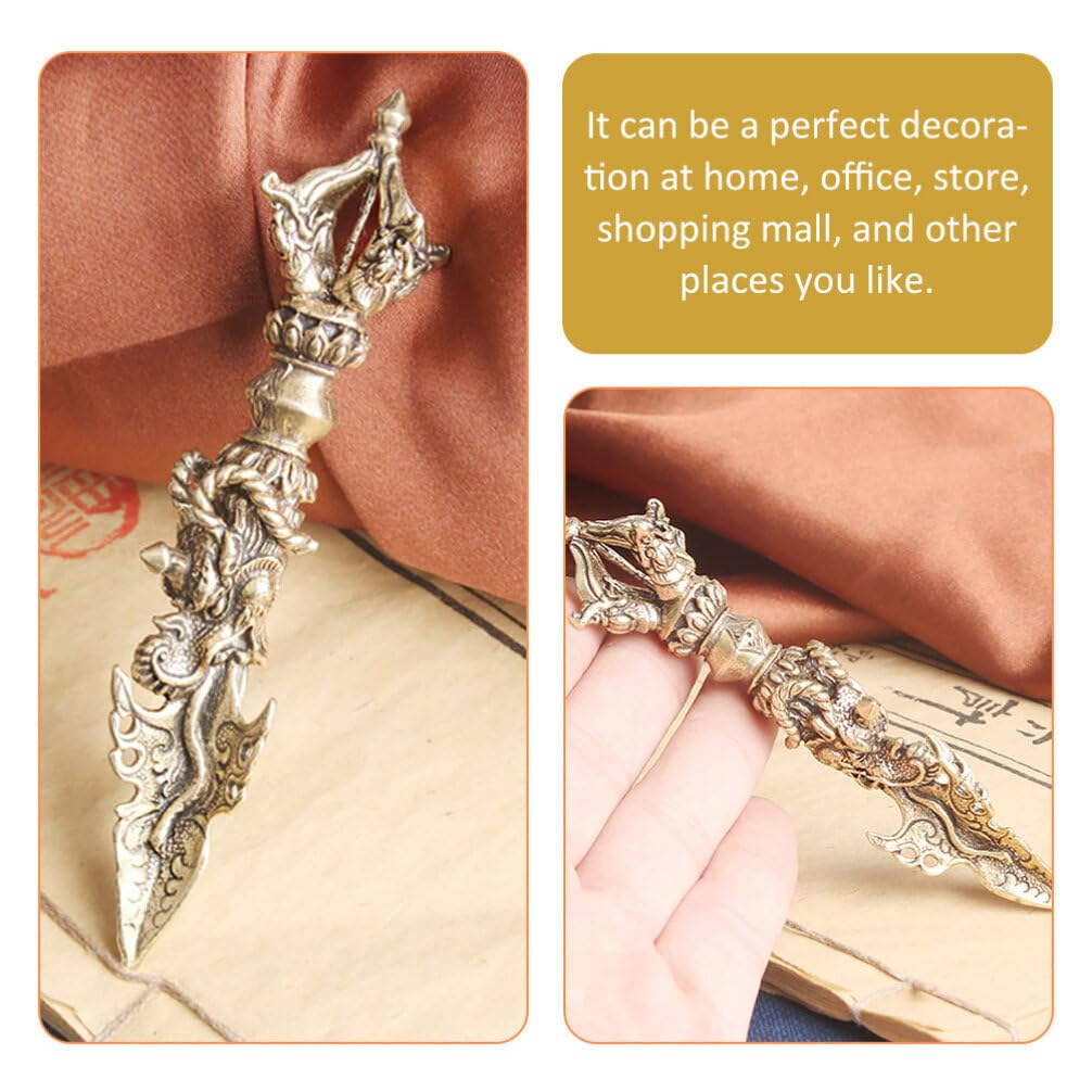 BESTonZON 2Pcs Brass Pestle Figurine Miniature Vajra Decor Statue Small Tibetan Buddhist Ornament for Home Office Desktop Decoration