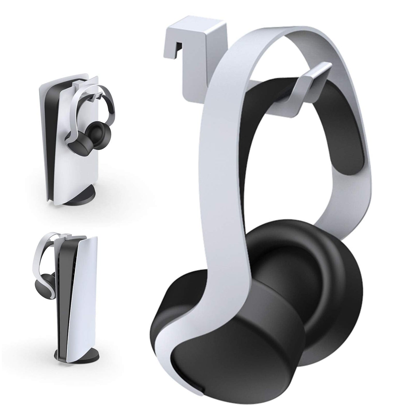 NexiGo PS5 Headphone Holder, [Minimalist Design] Mini Headphone Hanger with Supporting Bar, for Sony PlayStation 5 Gaming Headset, White