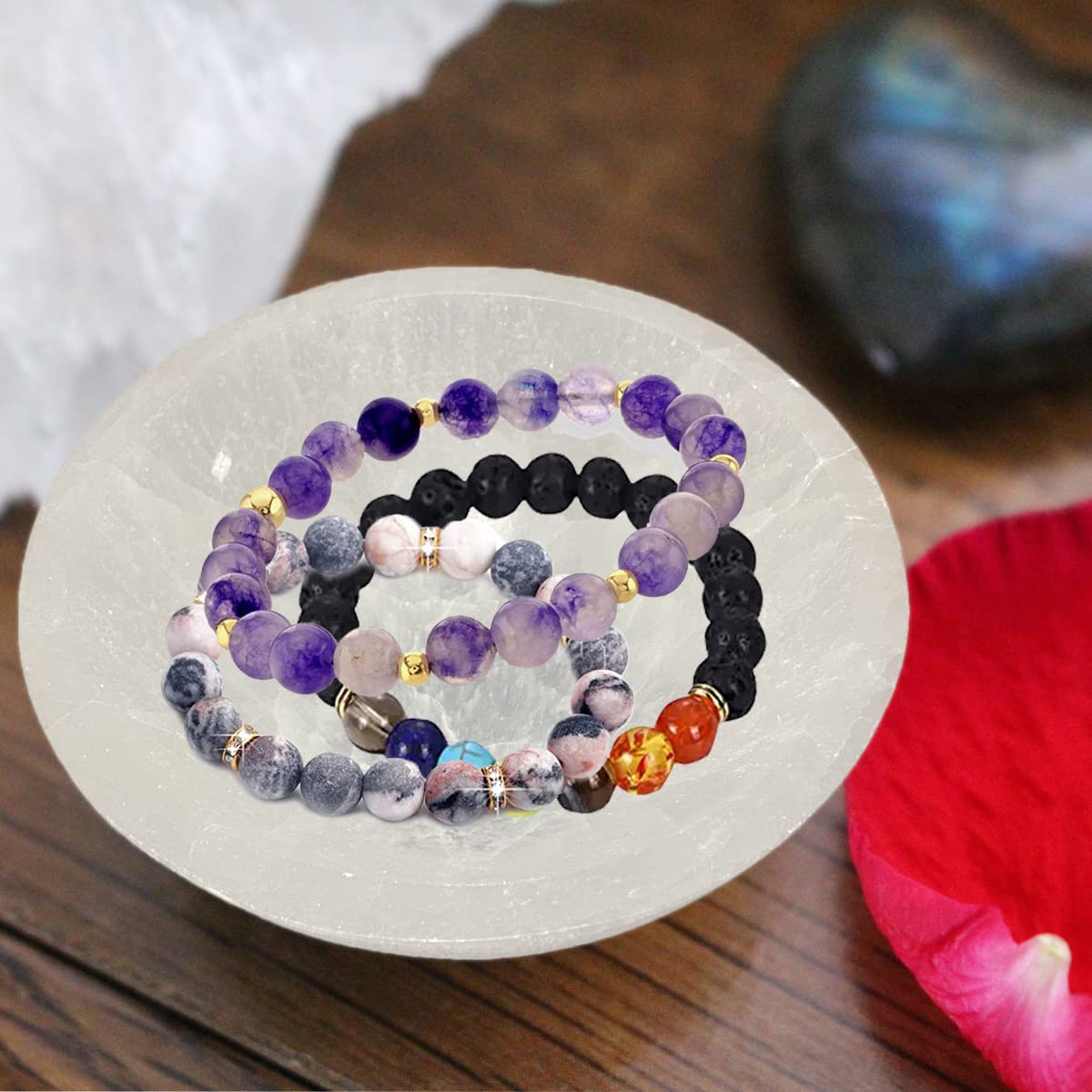 MOGEMT Large Selenite Bowl Hand-Carved Round Selenite Crystals Bowl for Cleansing, Charging, Smudging, Healing, Decoration or Gift 5.3-5.7 Inch