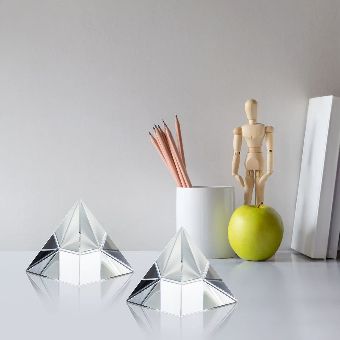 ZEAYEA 3 Pack Clear Crystal Pyramid, 2.4" Crystal Pyramid Prism, Glass Paperweight Pyramids Desk Ornament for Photography, Meditation, Home Office Decor, Gift, Pyramids Collectible