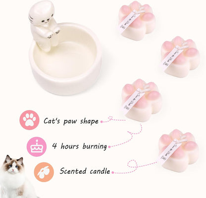 ProNature Kitten Candle Holder with 2 Cat Keychains, Ceramic Cat Mom Gifts, Cute Cat Home Decor Candlestick, Cat Lover Gifts for Women, White（Candle not Included
