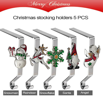 K-MLICE Christmas Stocking Holders Set of 5, Christmas Stocking Holders for Mantle Set of 5, Fireplace Stocking Hangers 5 Pack, Stocking Stand, Farmhouse Rustic Xmas Decorations for Home Indoor