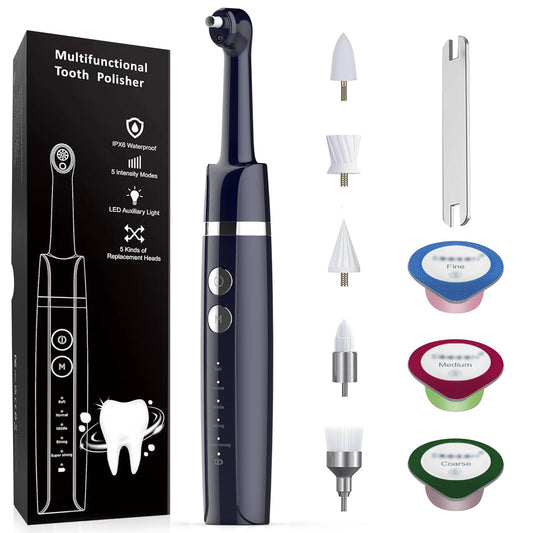 Tooth Polisher,Teeth Polishing Kit for Daily Cleaning,Polishing Then Whitening of Tooth (Professional Toothpaste Include),USB Rechargeable Dental Polisher with LED Light,6 Heads,5 Speed Modes