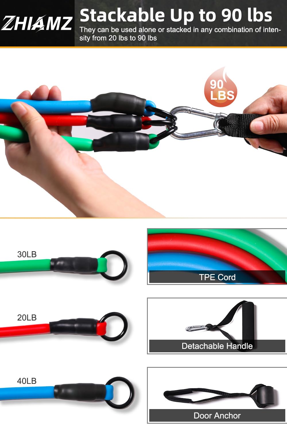 Resistance Bands with Handles, Single Resistance Bands, Exercise Bands with Handles, for Resistance Training, Physical Therapy, Home Workouts, Fitness, Pilates