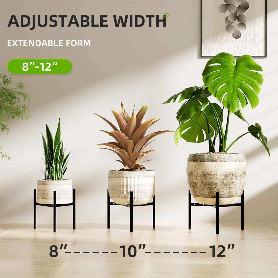 Gaoymsym Plant Stand Indoor Adjustable Pot Holders, Metal Plant Stand Outdoor, Anti-Rust Black Metal Plant Holder for Outdoor Corner and Indoor clearance ,Fits 8"-12" Pots, 9.5" Height, 1 Pack