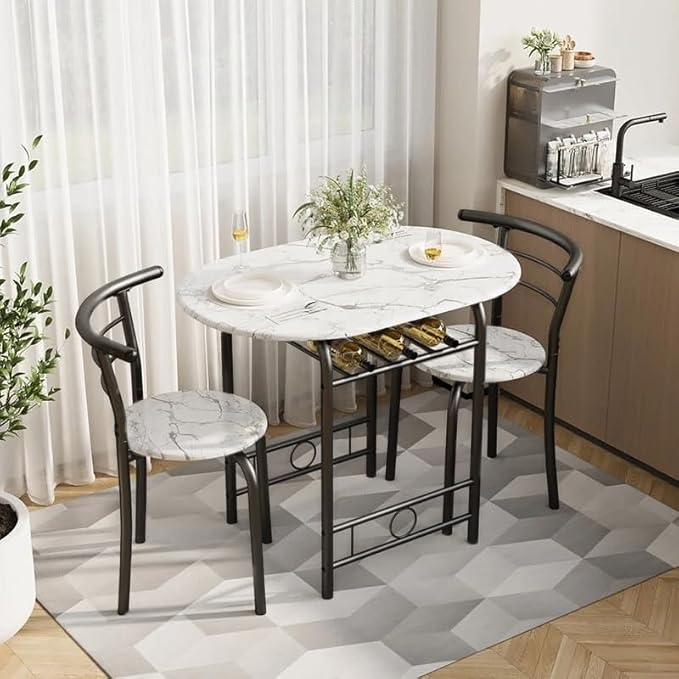 Shahoo 3-Piece Wooden Dining Table Set, Kitchen Breakfast Nook Sets