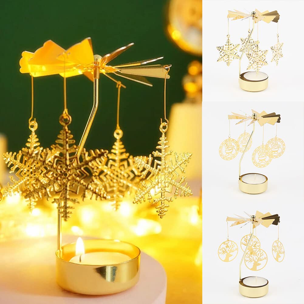 Eforcase Rotary Candle Holder, Gold Bicycle Boy Girl Tea Lights Candle Holder, Spinning Romantic Candlestick Ornament for Wedding Party Christmas Home Decoration