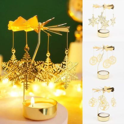 Eforcase Rotary Candle Holder, Gold Bicycle Boy Girl Tea Lights Candle Holder, Spinning Romantic Candlestick Ornament for Wedding Party Christmas Home Decoration