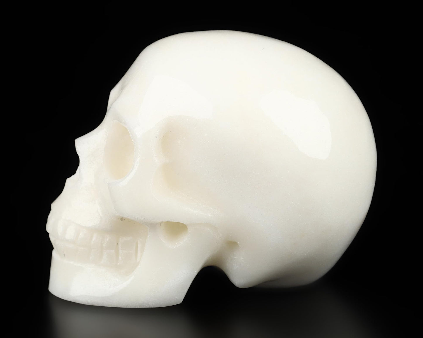 Skullis 2.0" White Jade Crystal Skull, Hand Carved Gemstone Fine Art Sculpture, Reiki Healing Stone Statue.